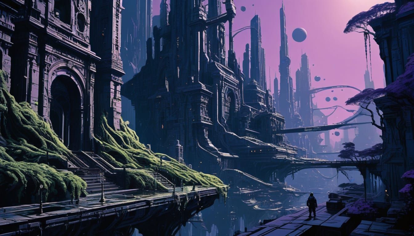 Astronaut Discovers Overgrown Clockwork City: Matte Painting