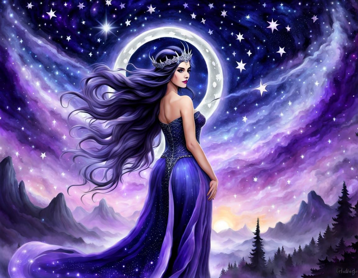 Elven Queen of the Night Dancing Under Stars