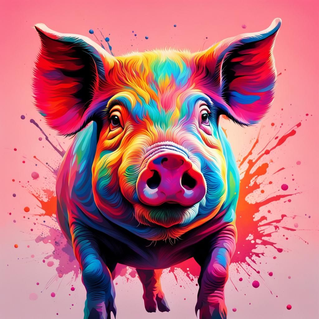 Hyperrealistic Pig Portrait in Splash Art Style