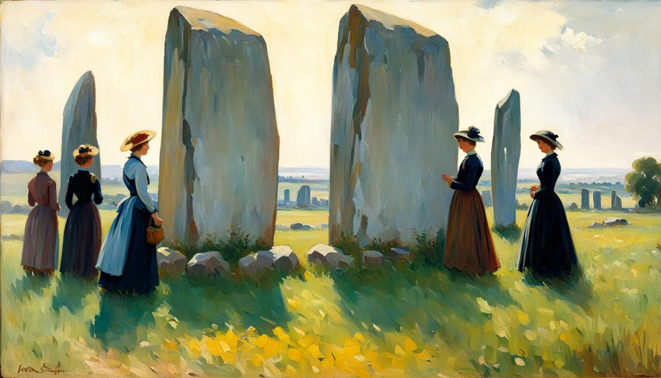 Impressionistic Oil Painting of Ladies at Stones