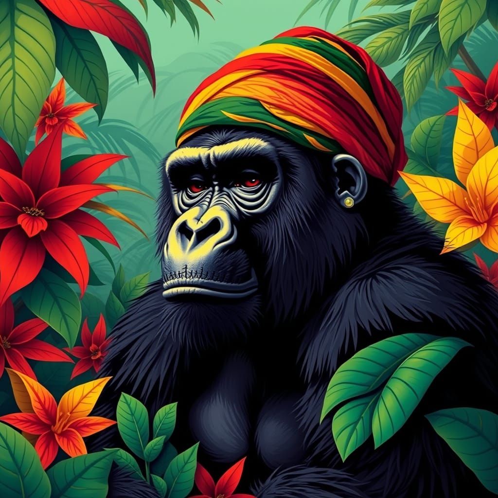 Gorilla in Rasta Hat: Pop Art Digital Illustration