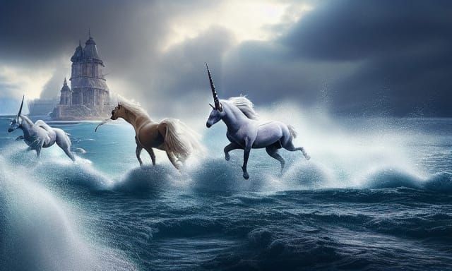 Unicorns Escape the Ocean: Epic Digital Painting