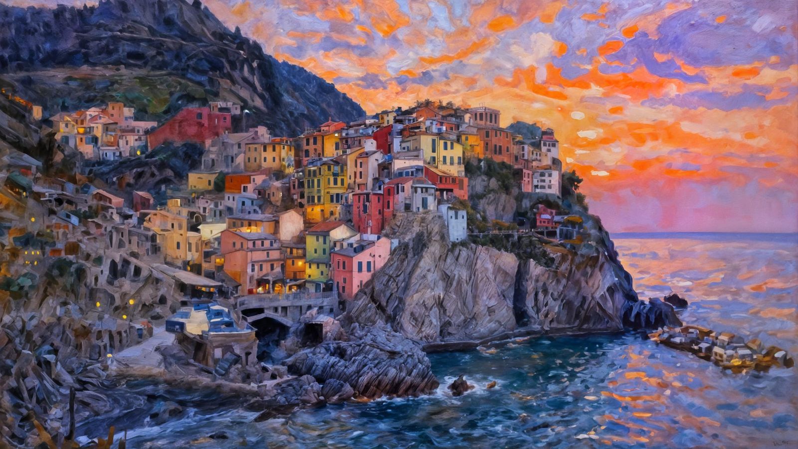 Vibrant Sunset Seascape of Cinque Terre Villages