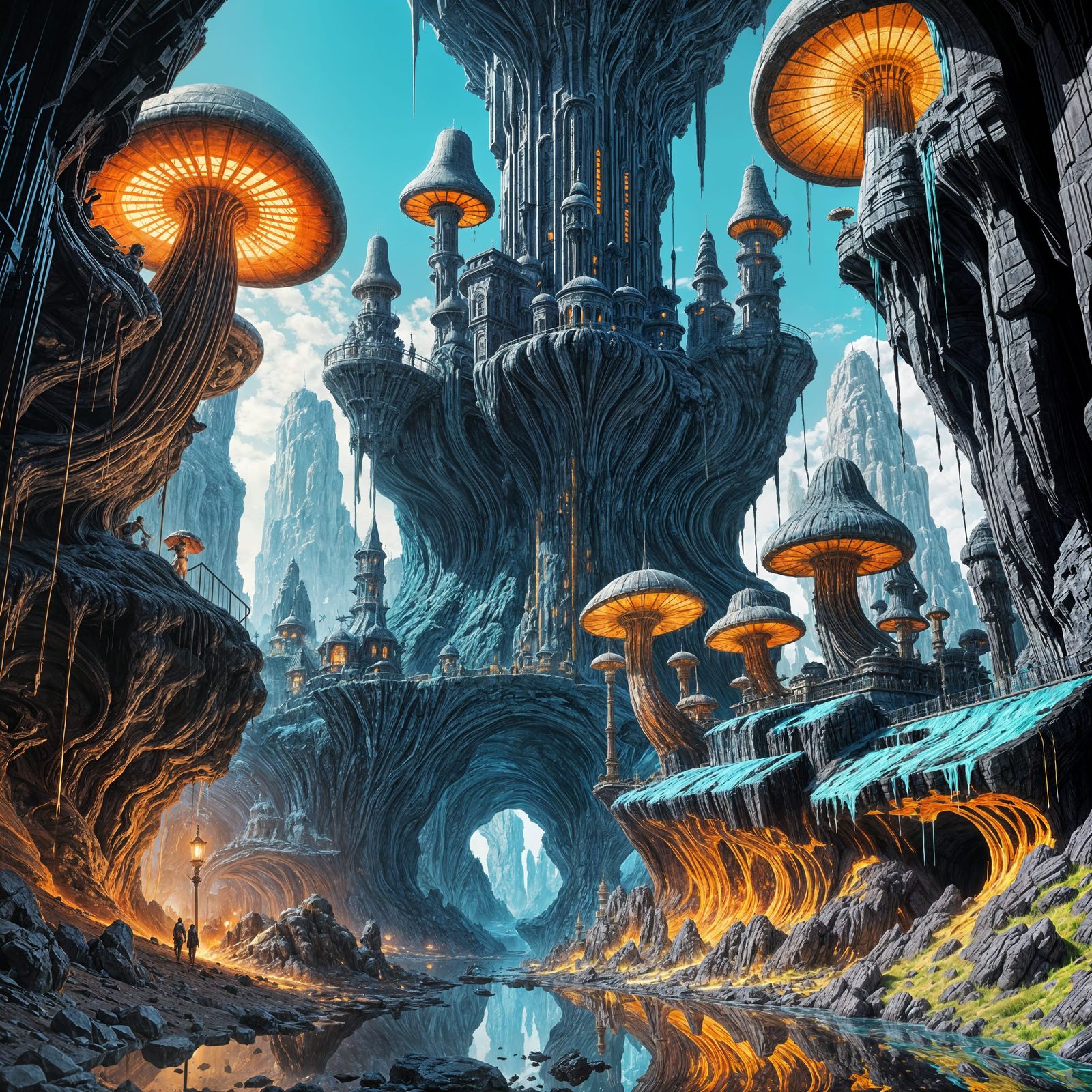 Epic Underground Fantasy Metropolis in Vibrant Colors