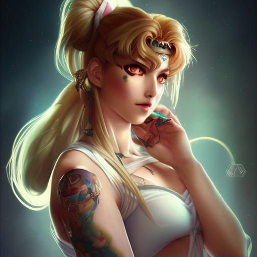 Sailor Moon Portrait with Tattoos and Piercings