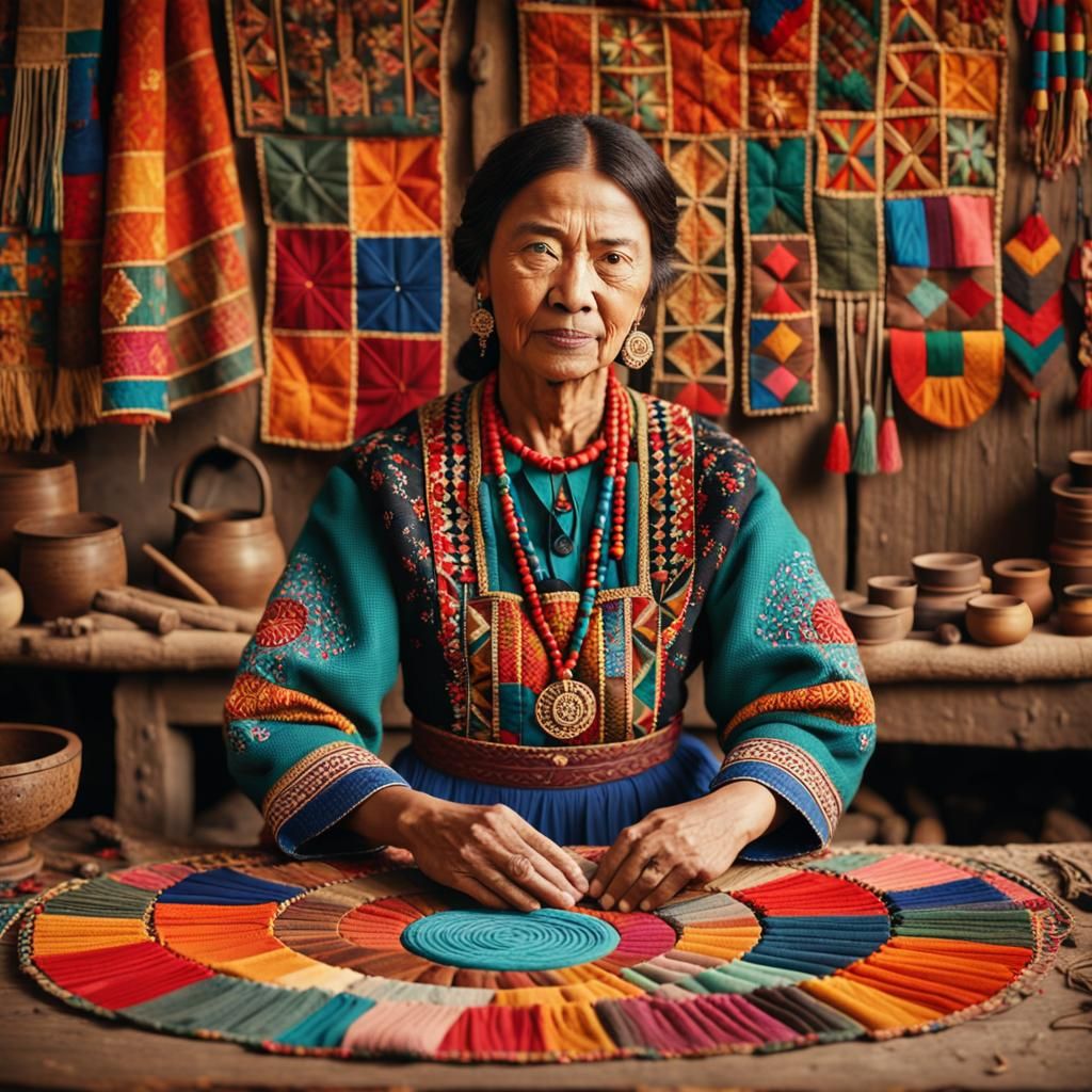 Folk Art Woman in Rustic Workshop