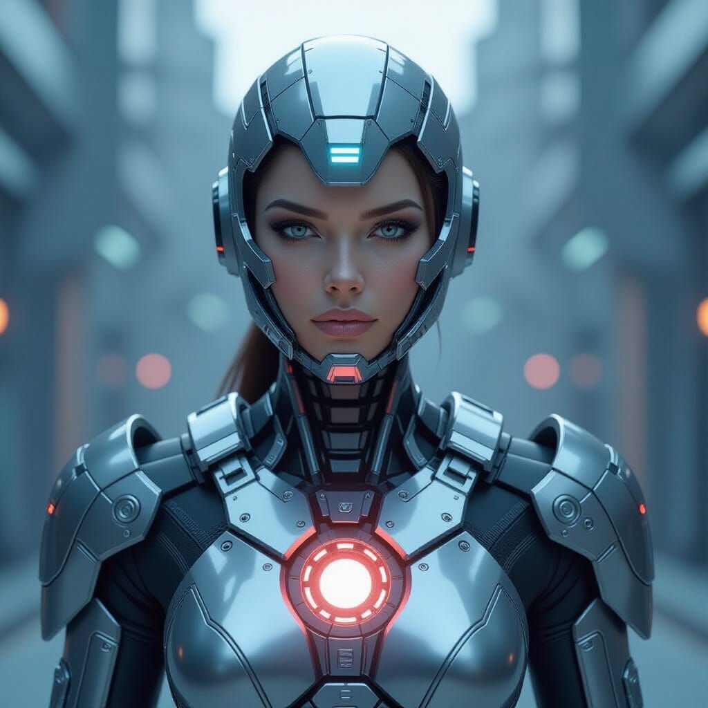 Futuristic Cyborg Warrior Portrait in Hyper-Realistic 3D