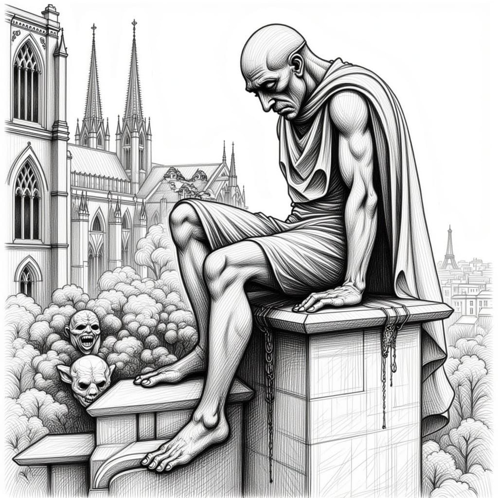 Notre Dame's Hunchback: A Dramatic Pencil Sketch