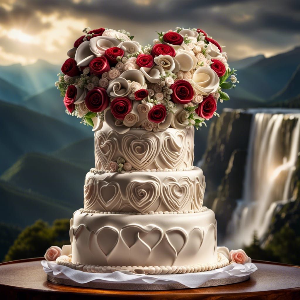 beautiful wedding cake, heart