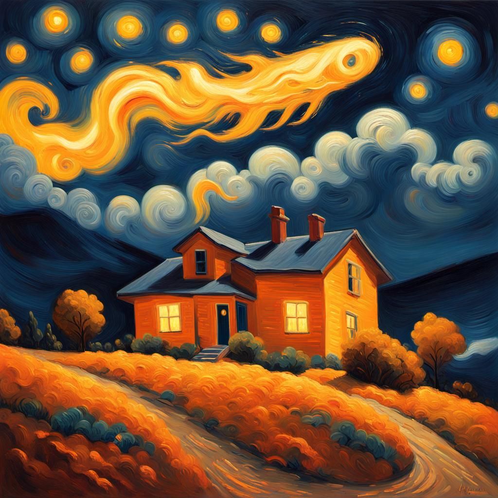 Comet Illuminates House in Post-Impressionist Painting