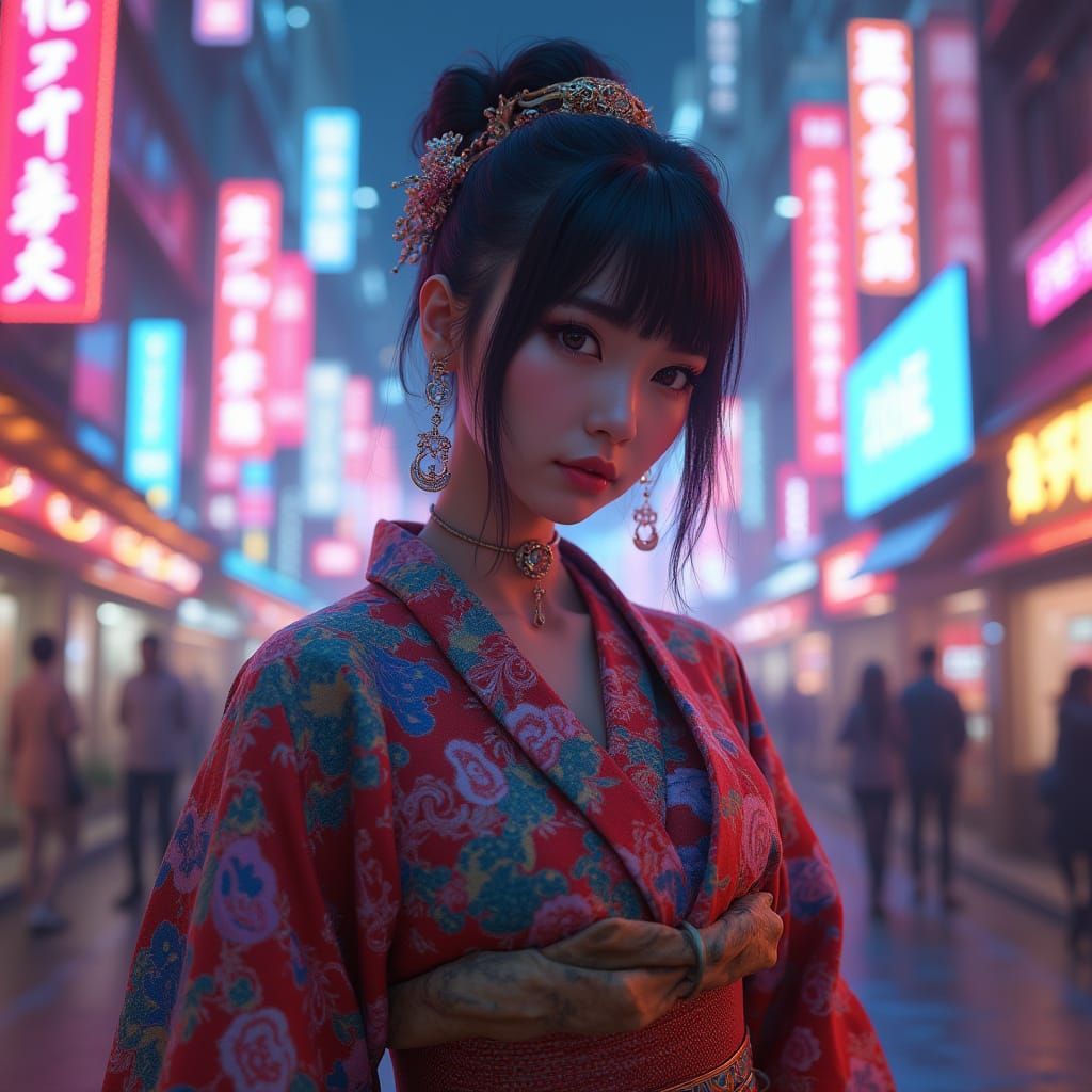 Cyberpunk Goddess in Neon Tokyo