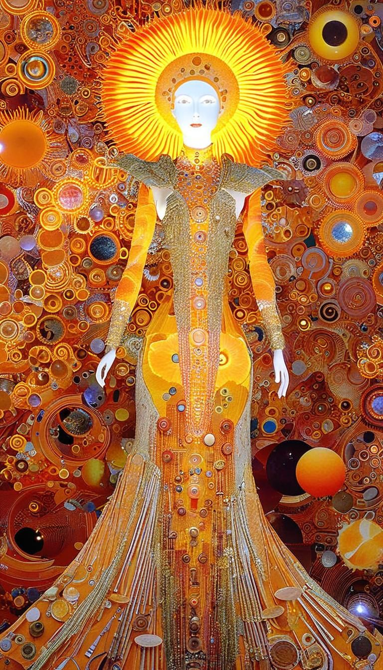 Mechanical Goddess Portrait in Klimt Style