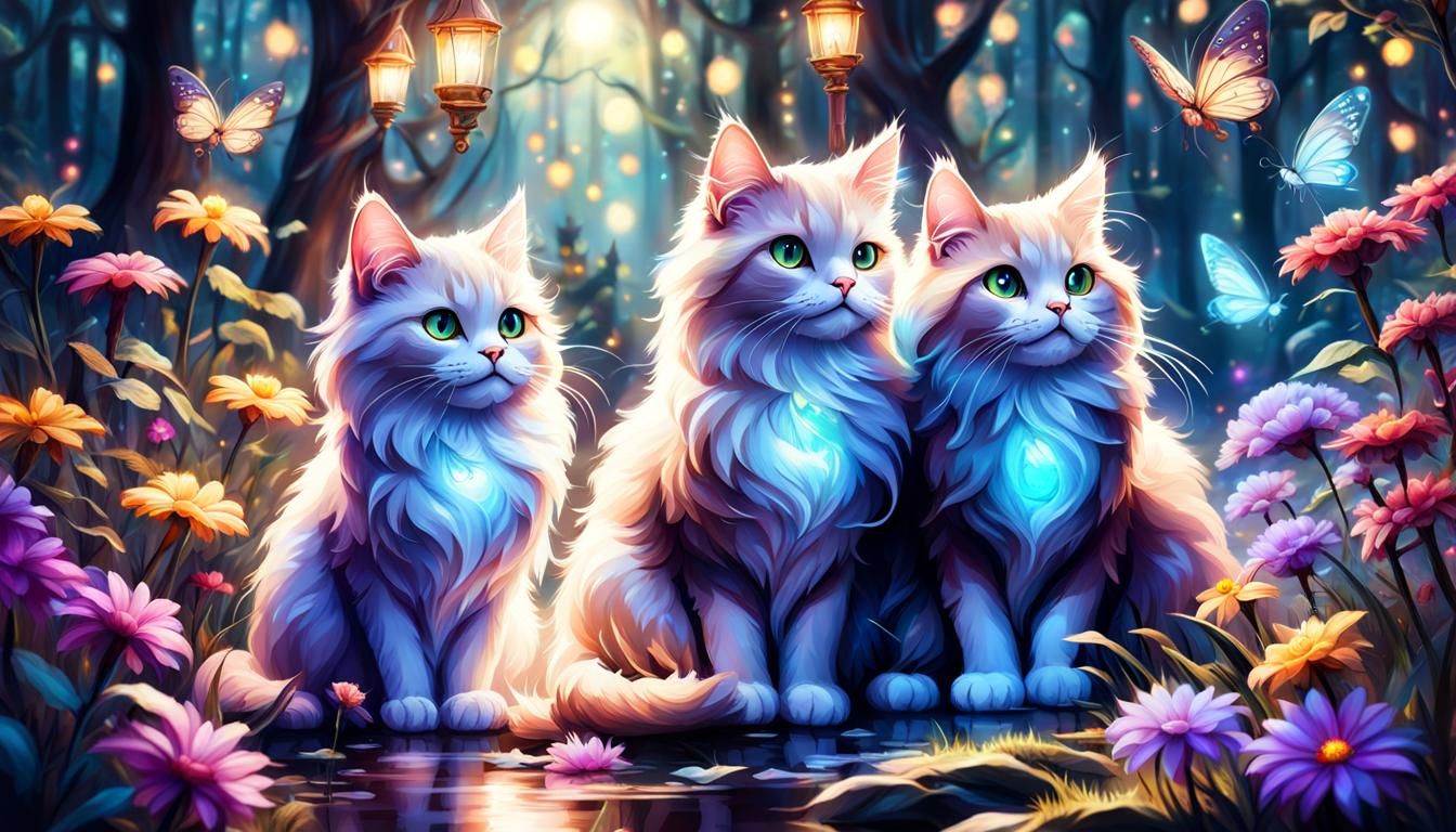Enchanted Forest: Cute Cats in a Fantasy Landscape