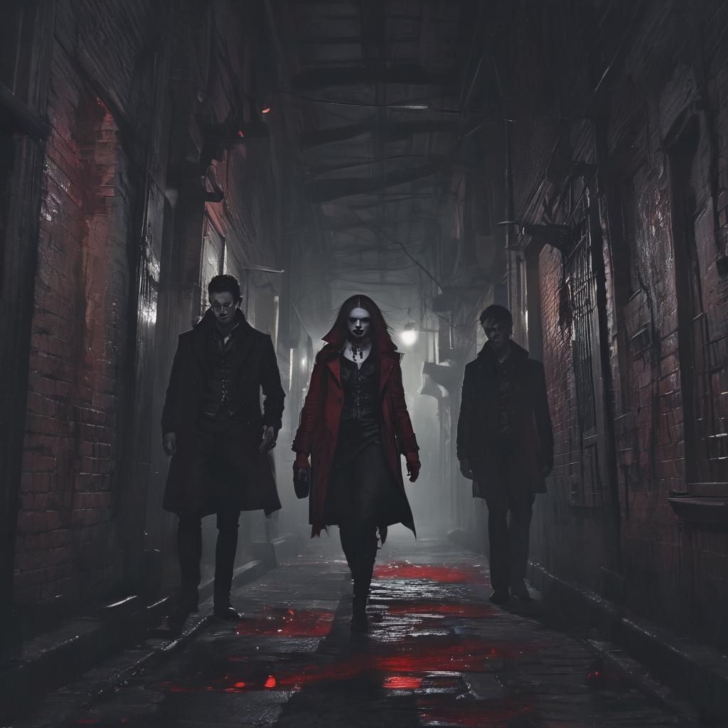 Vampires in Dim Alleyway: Gothic Digital Art