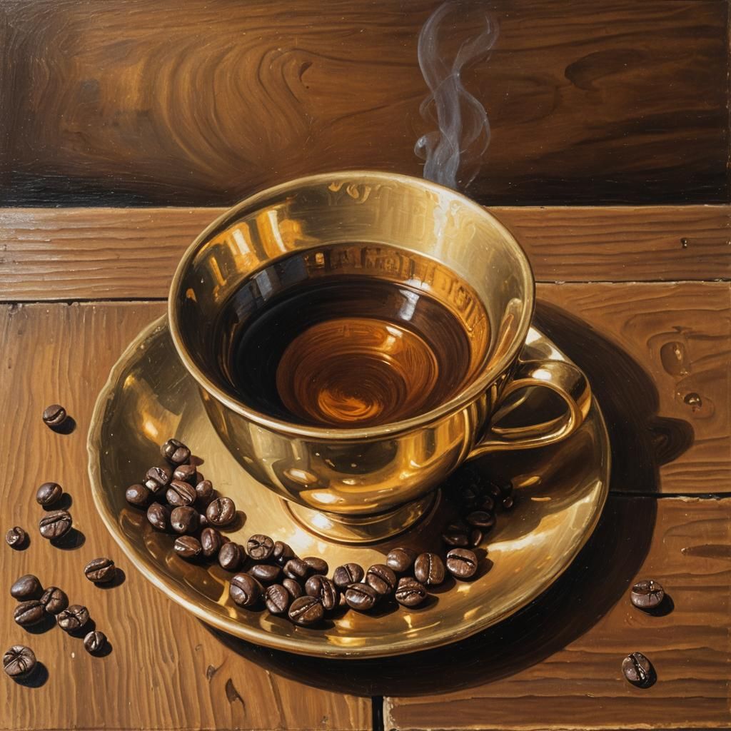 Gold Cup Still Life Oil Painting in Klimt Style