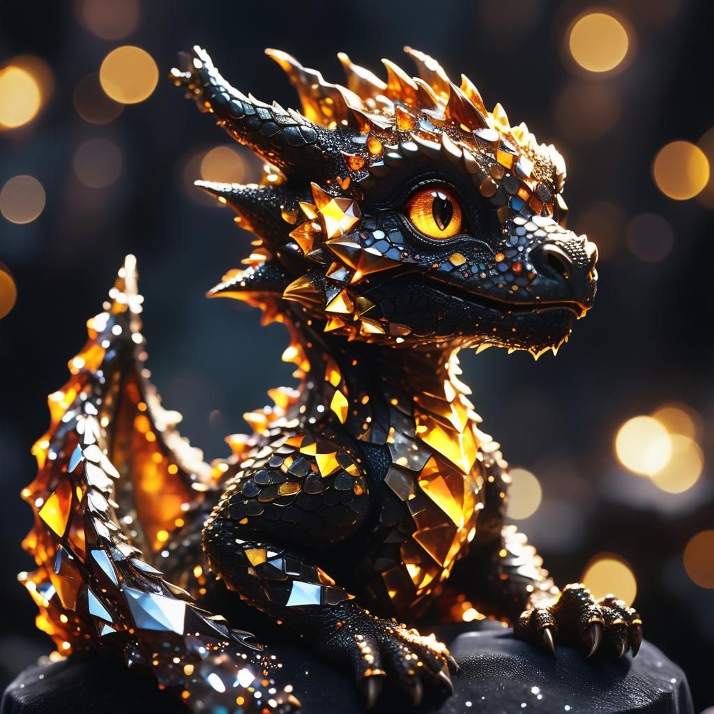 Diamond Dragon Cub on Velvet Pedestal: 3D Render