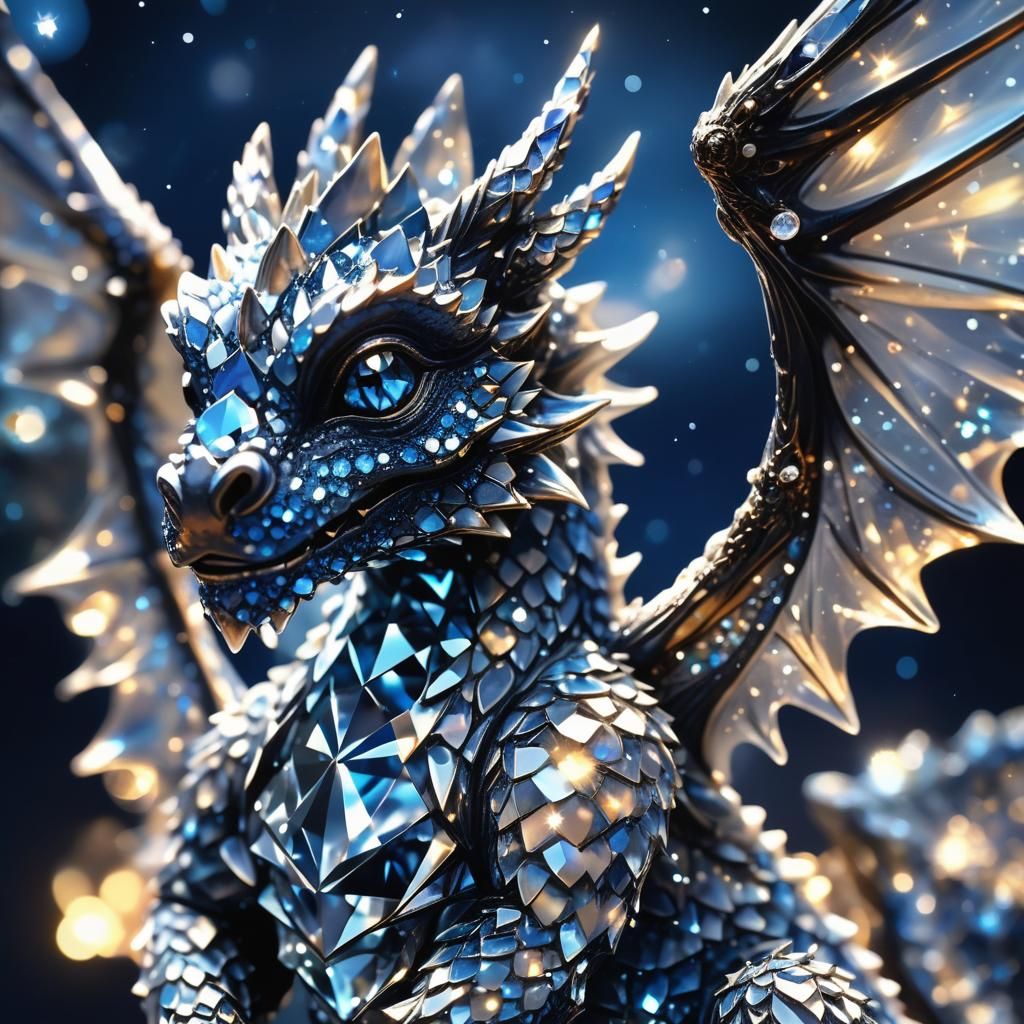 Diamond Dragon Sculpture in Starry Night Sky