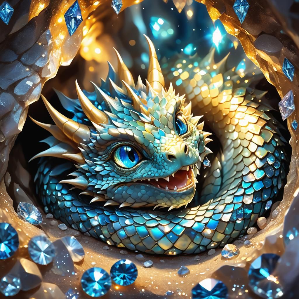 Diamond Dragon in Crystalline Cave: Digital Art