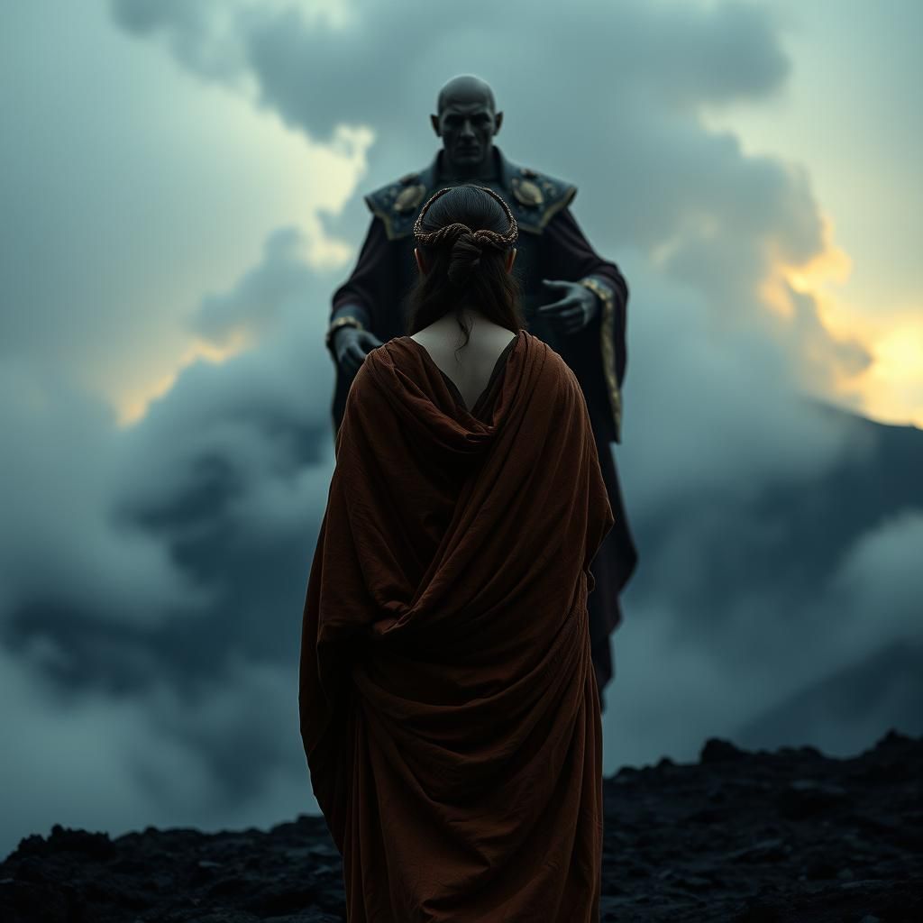 Volcanic Ritual: Cinematic Scene in Beksiński Style