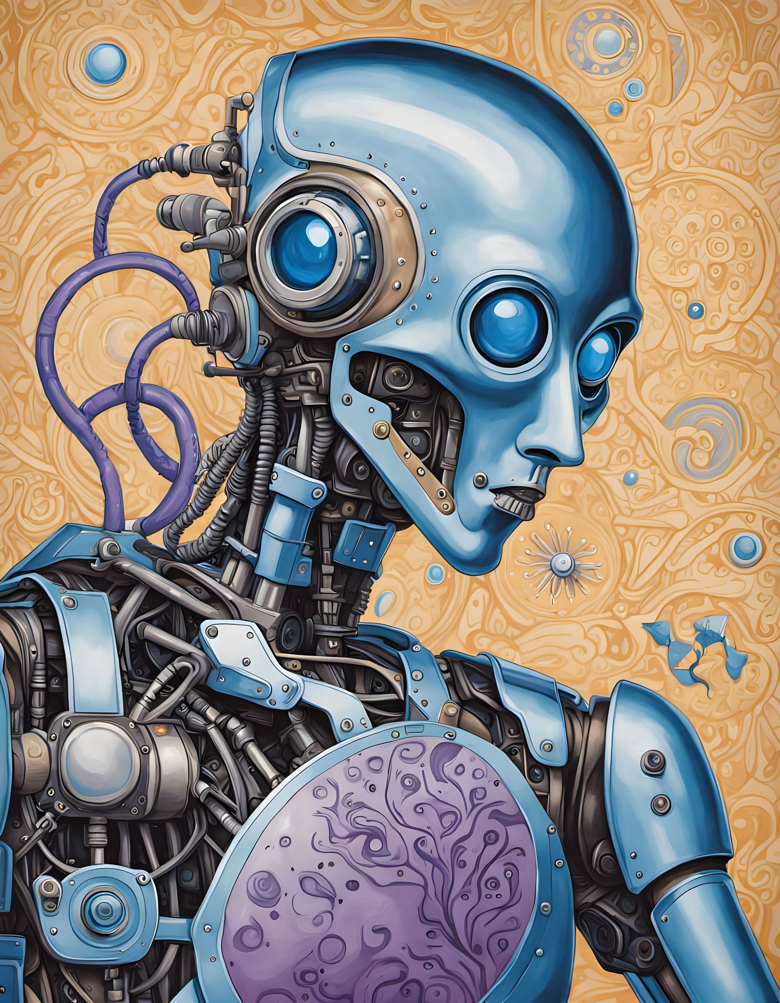 Elegant, Contemplative Robot in Paillettes, a Vibrant Fracta...