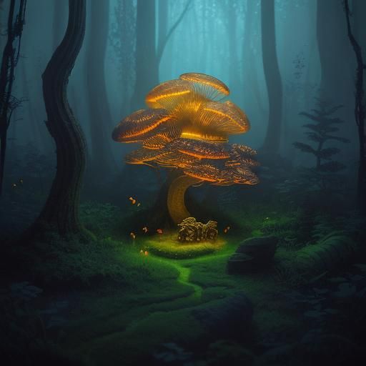 Teddy Bears Marching in Mystical Forest