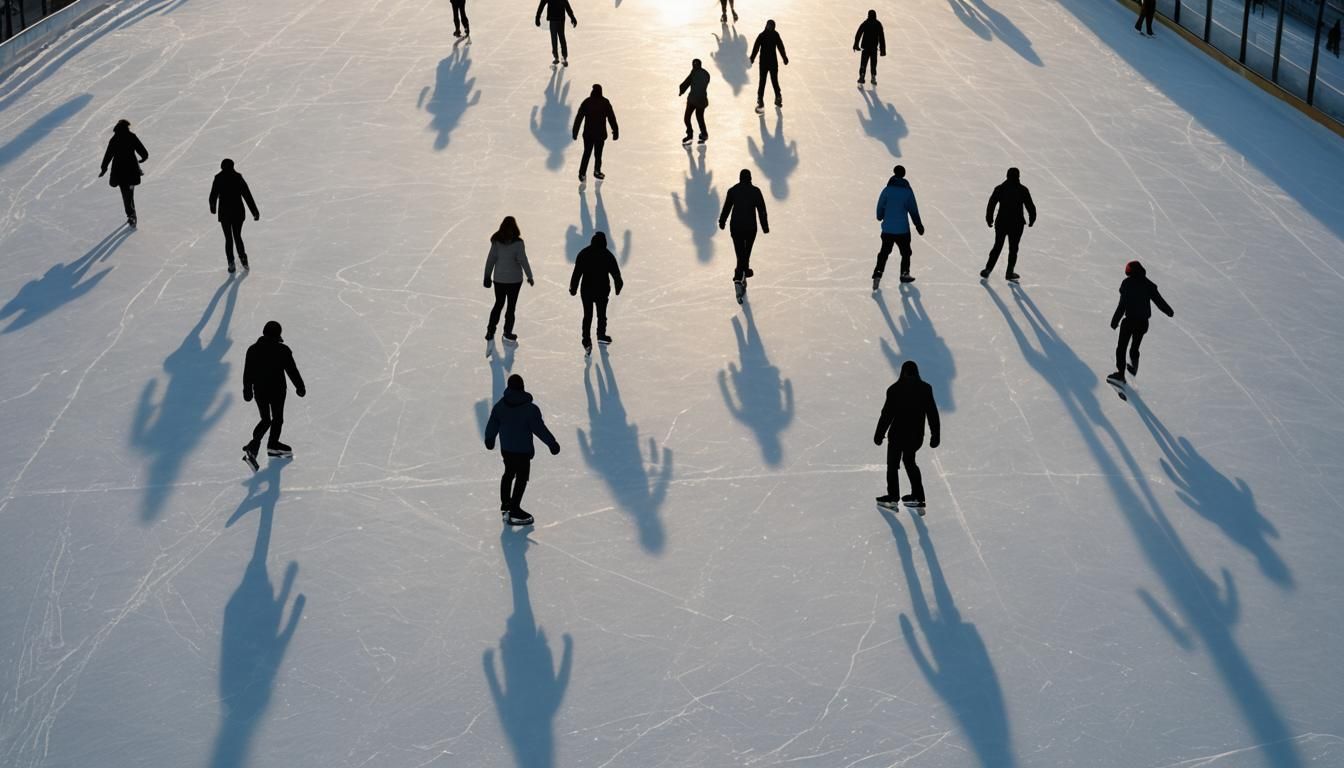 Ice Skaters on City Rink with Natural Lighting