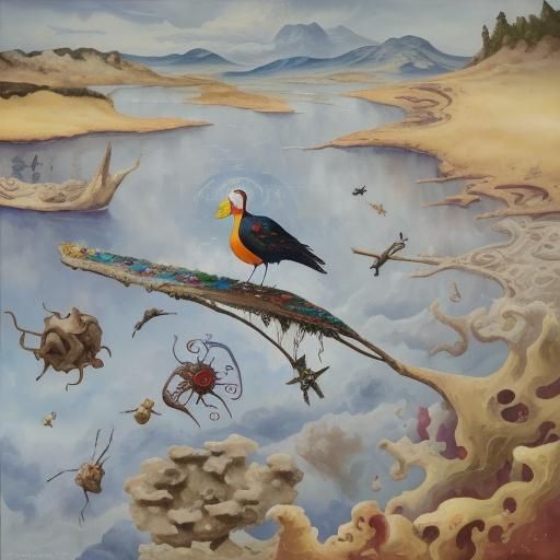 Boy Displaying Conflicting Emotions in Surrealist Style