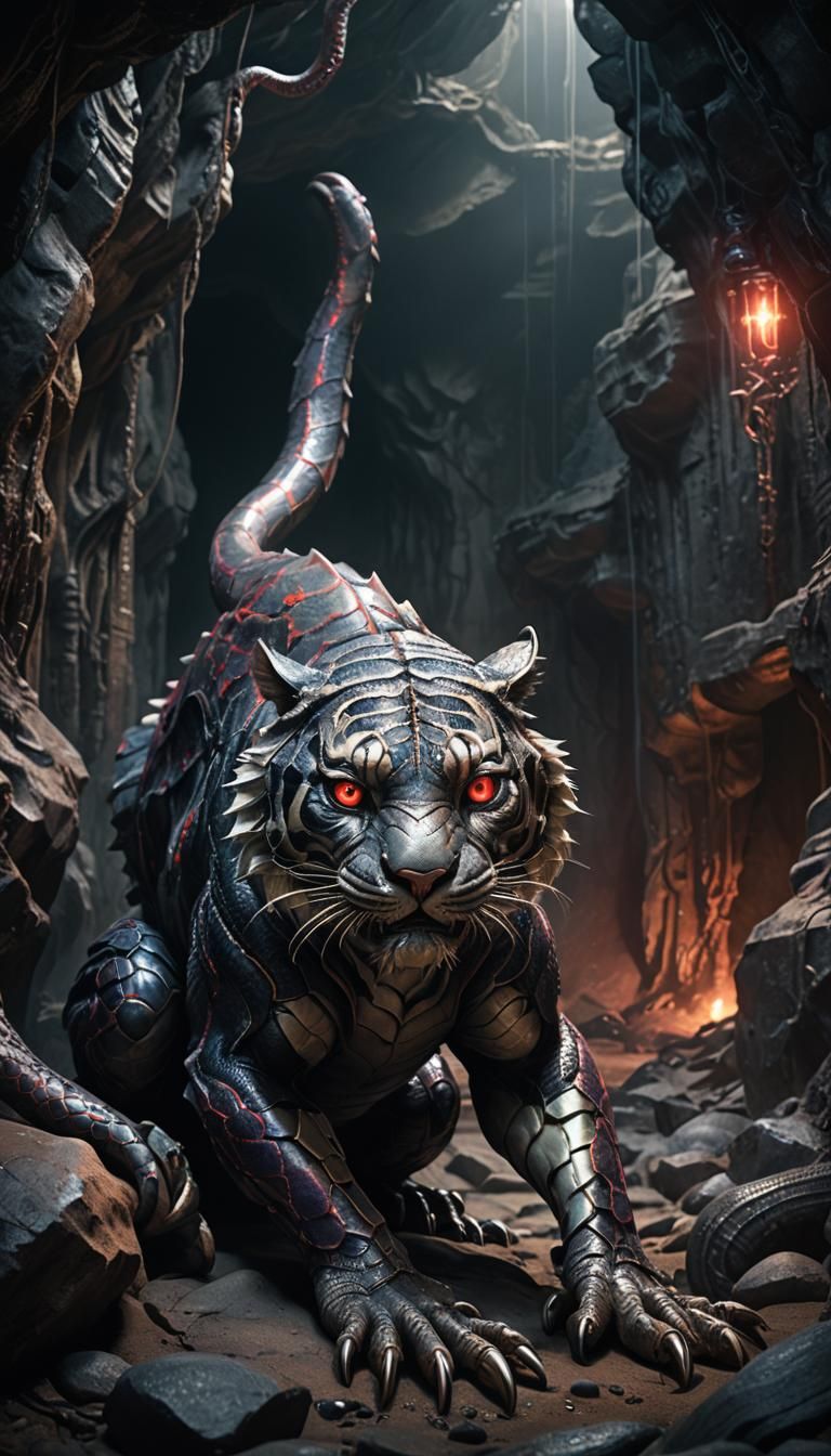 Tiger-Snake-Dragon Hybrid in Biomechanical Art Style