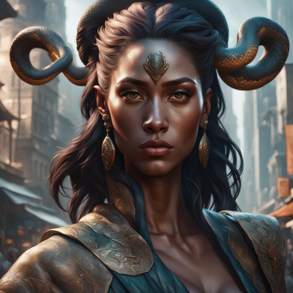 Snake-Headed Person Portrait in Hyperdetailed Style