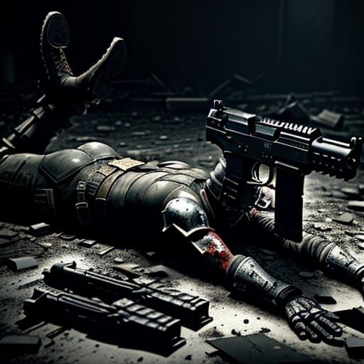 Gritty Battle Royale Scene with Fallen Soldier