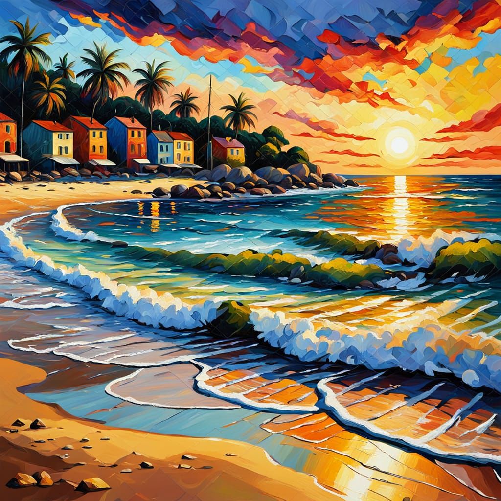 A stunning sunset over a beautiful beach