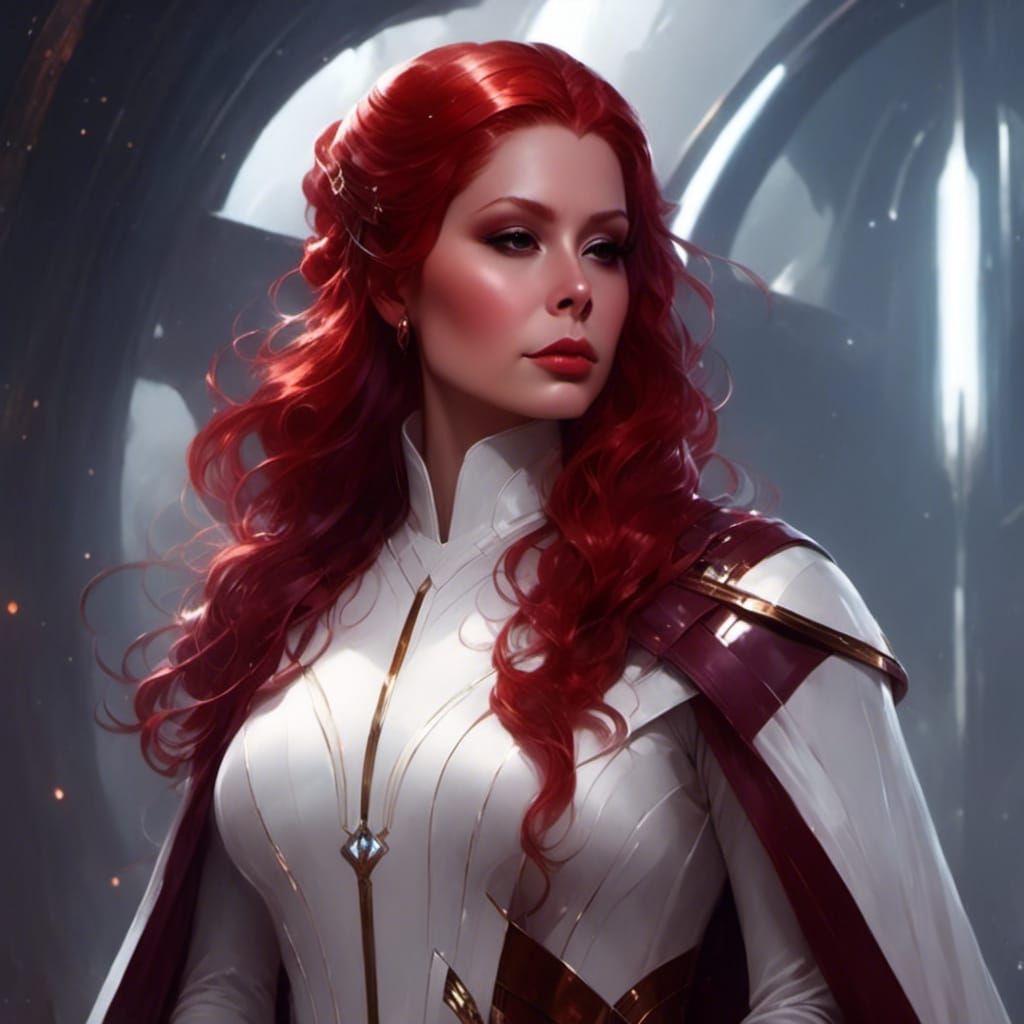 Redhead Jedi Woman in Celestialpunk Style