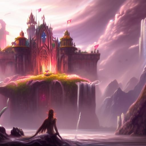 Fantastical Water Fairy War: Detailed Matte Painting