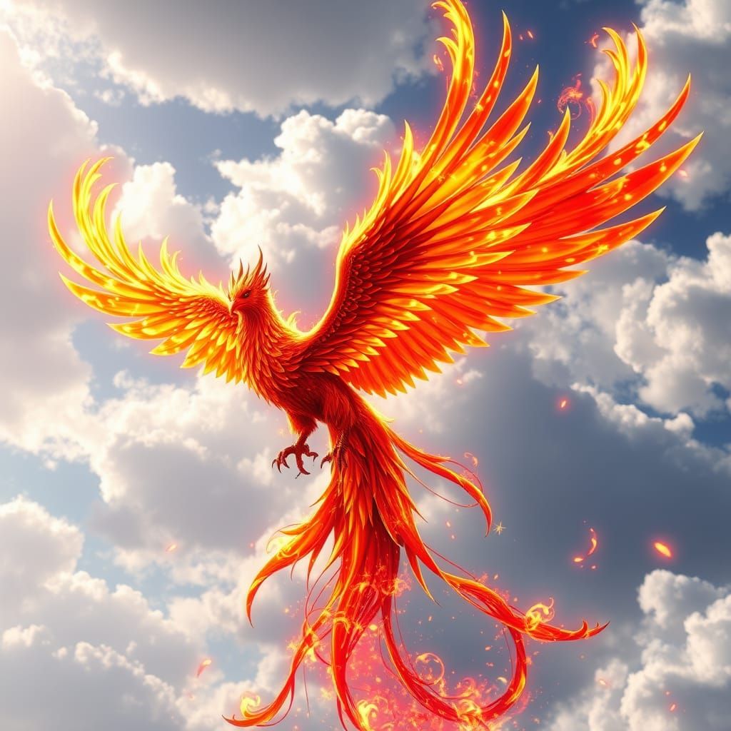 Fiery Phoenix Soaring: Dynamic 3D Anime Art