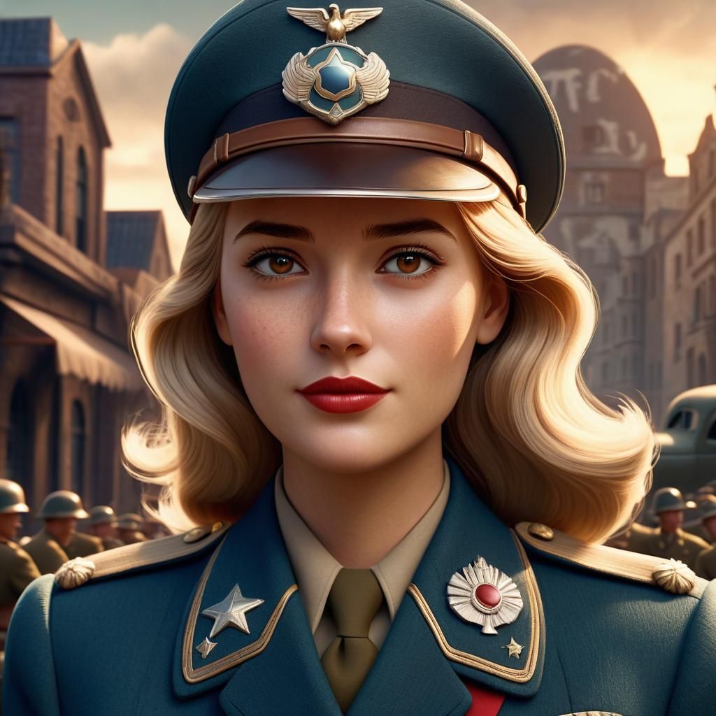 Pixar-Style Art Deco Girl in 1940s Uniform
