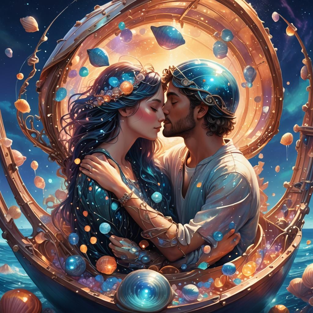Lovers Kiss in Shell Ship: Fantasy Concept Art