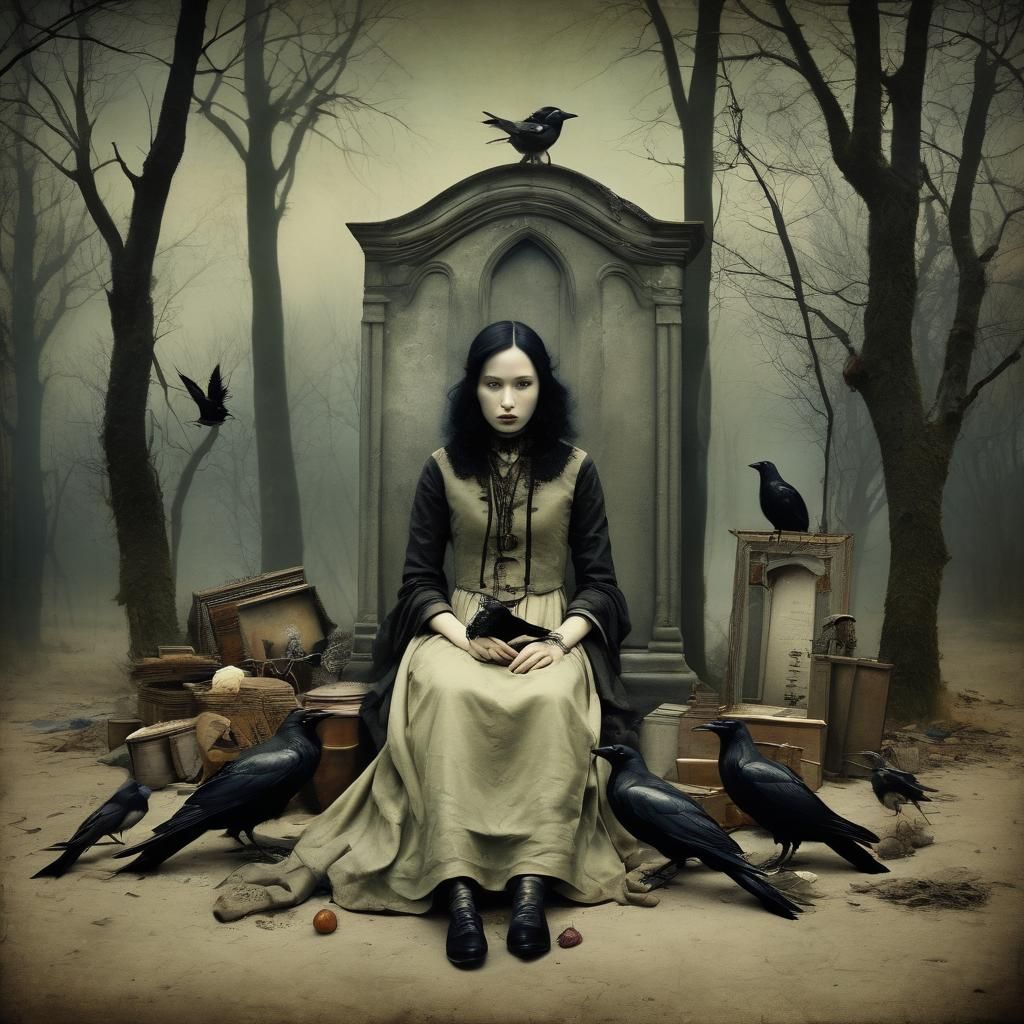 Surreal House Teeming with Ravens: Dark Fantasy Art