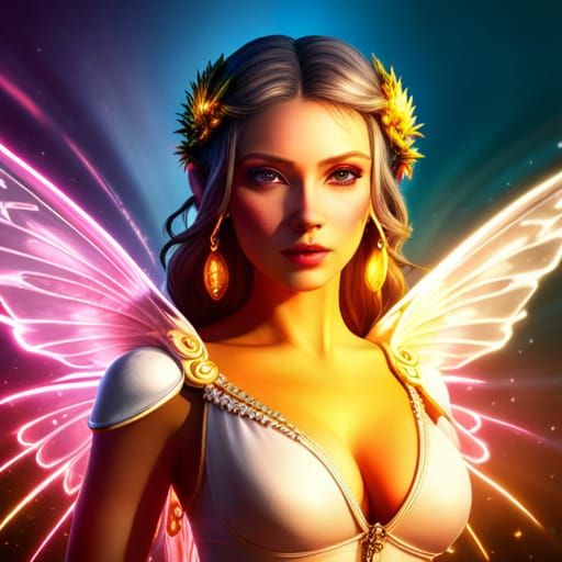 Rainbow Winged Fairy Andel in Volumetric Lighting