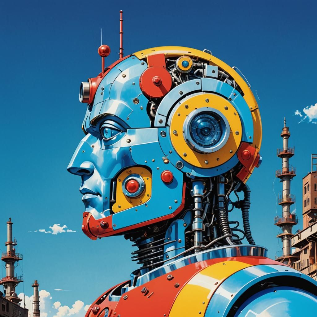 Cyborg Robot in 1940s Pop Art Style