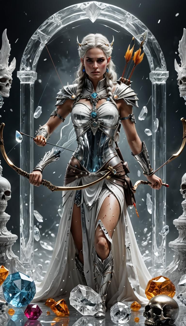 Archer Goddess with Crystal Bow in Fantastical Style