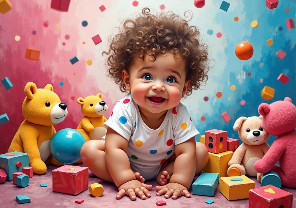 Baby Girl in Toy Vortex: Expressionist Painting