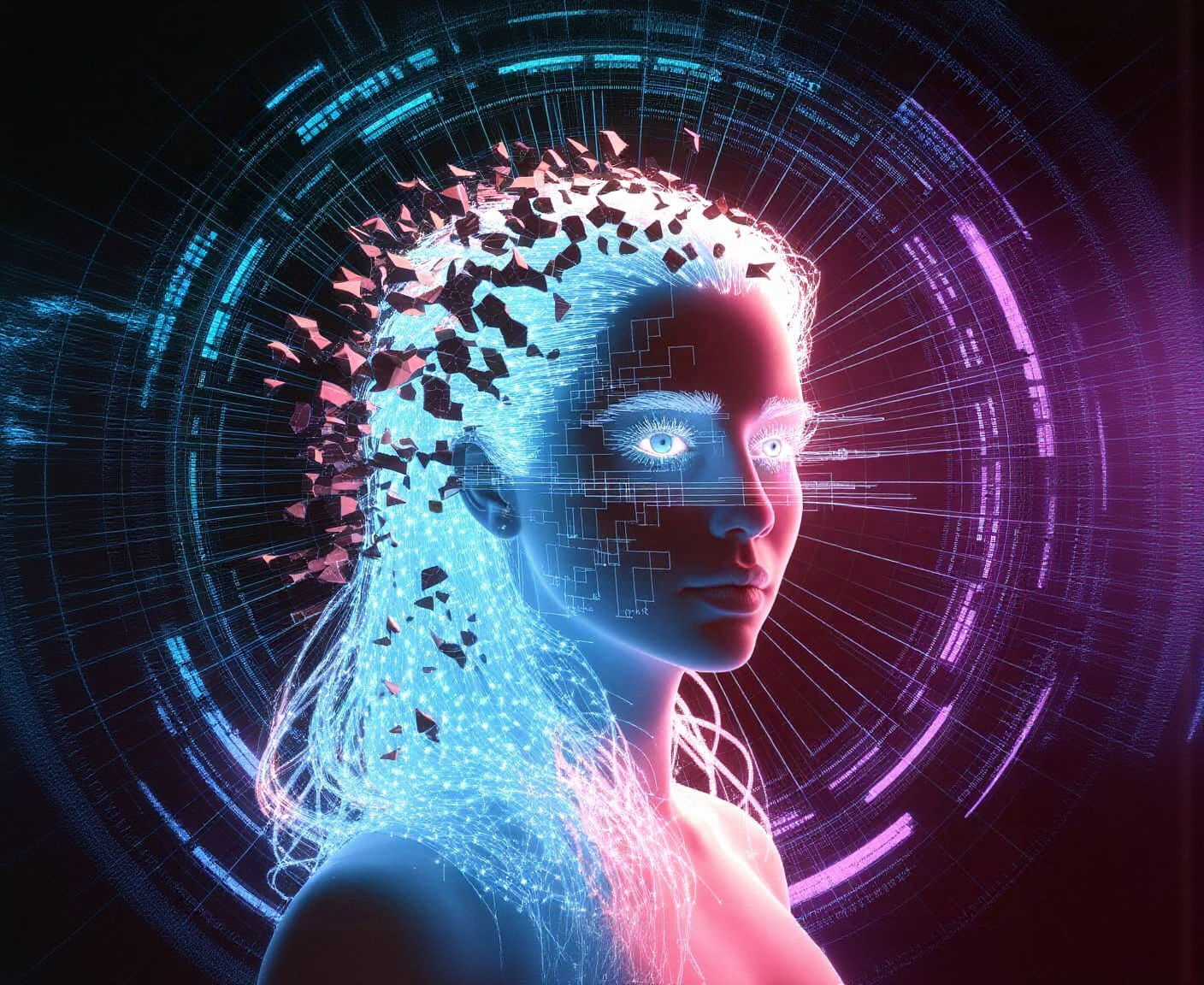 Bioluminescent Woman Portrait in Mucha Style