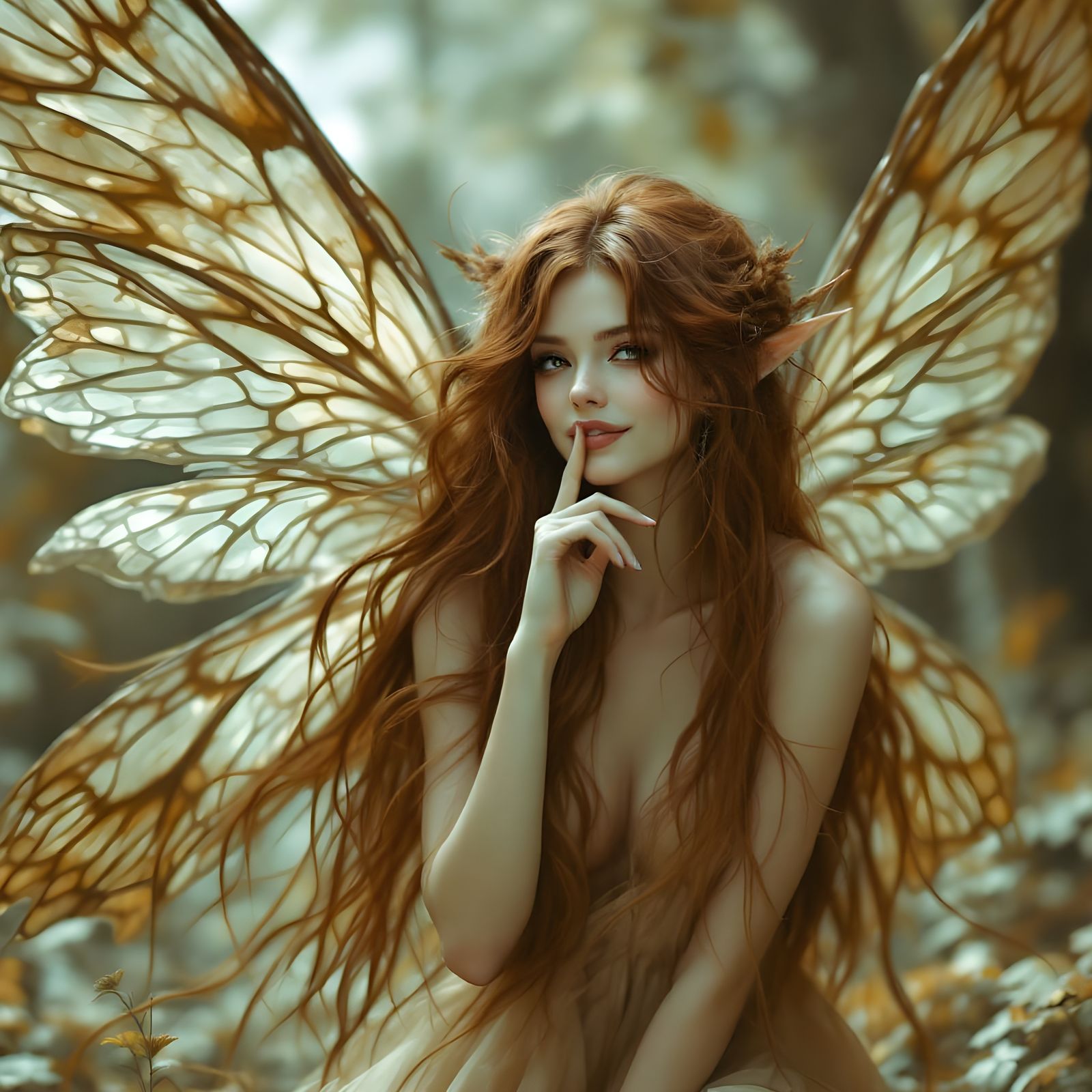 Ethereal Faerie Portrait with Intricate Wings