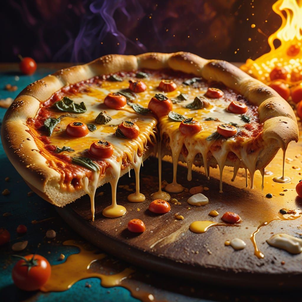 Surreal Melting Cheese Pizza in Salvador Dali Style