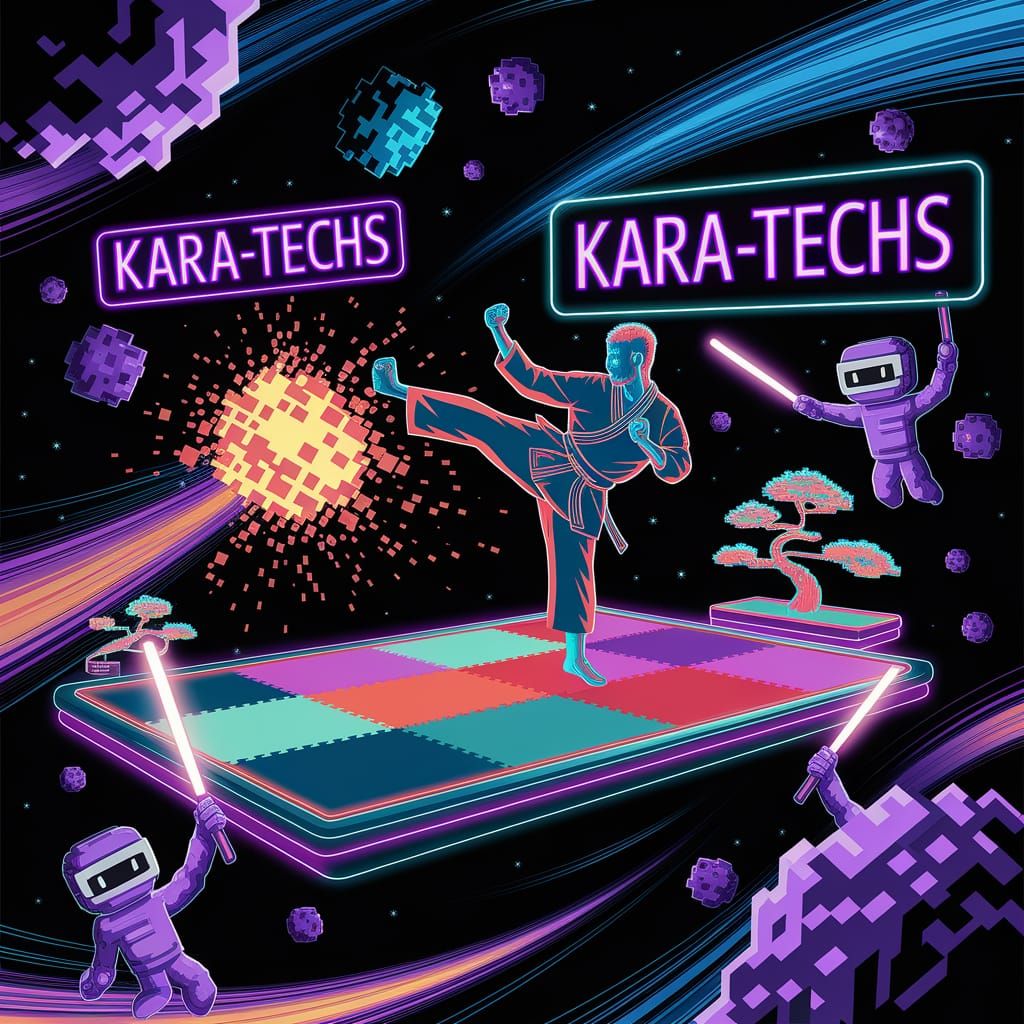 Futuristic Neon Dojo in Pixelated Cosmos