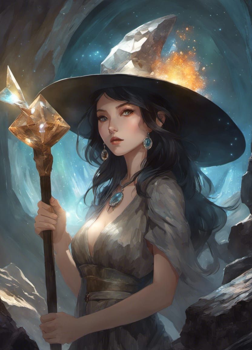 Mineral Witch in Gemstone Mine: Dark Fantasy