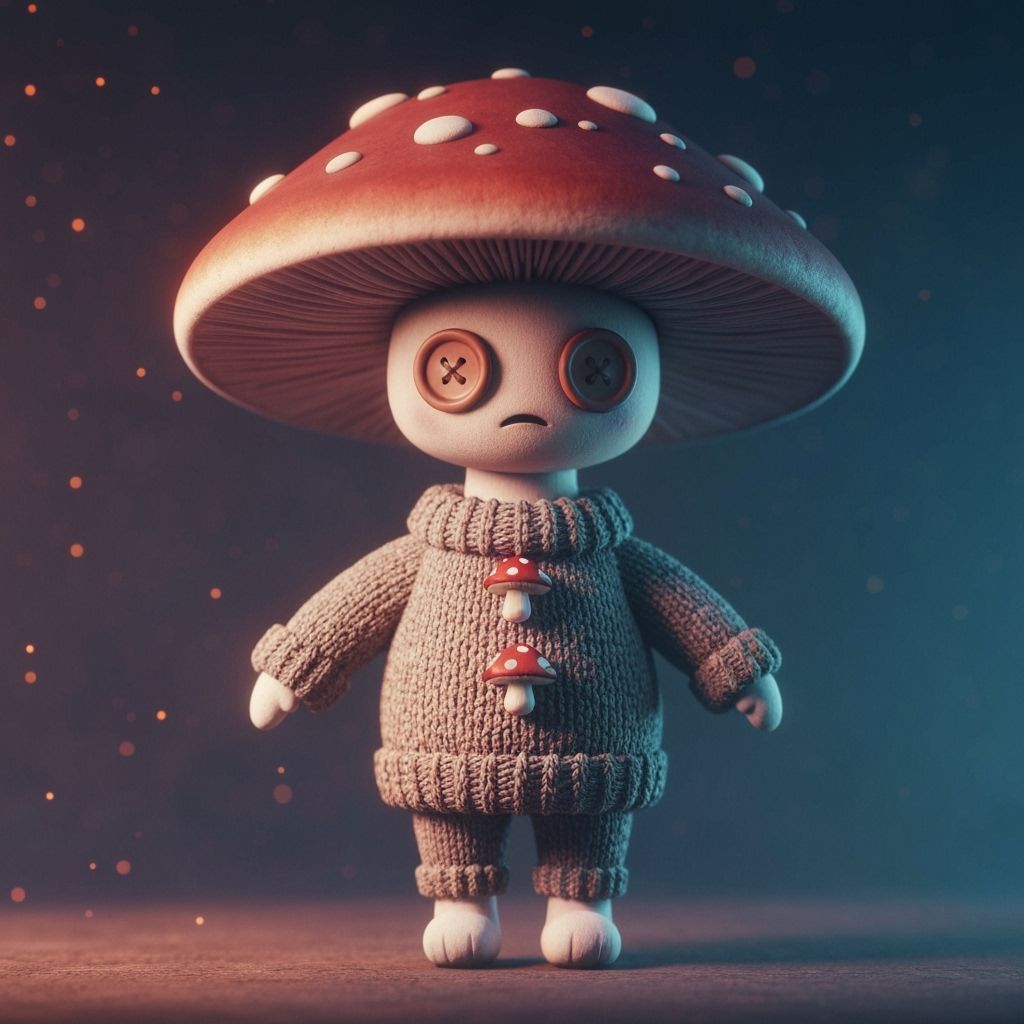 Cute Mushroom Voodoo Doll with Button Eyes