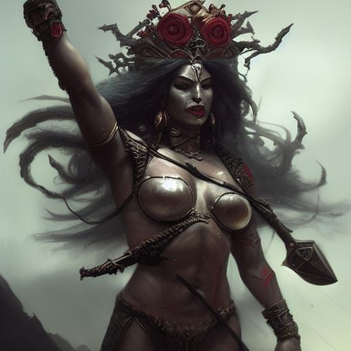 Orc Goddess of War and Vengeance in Dark Fantasy Style