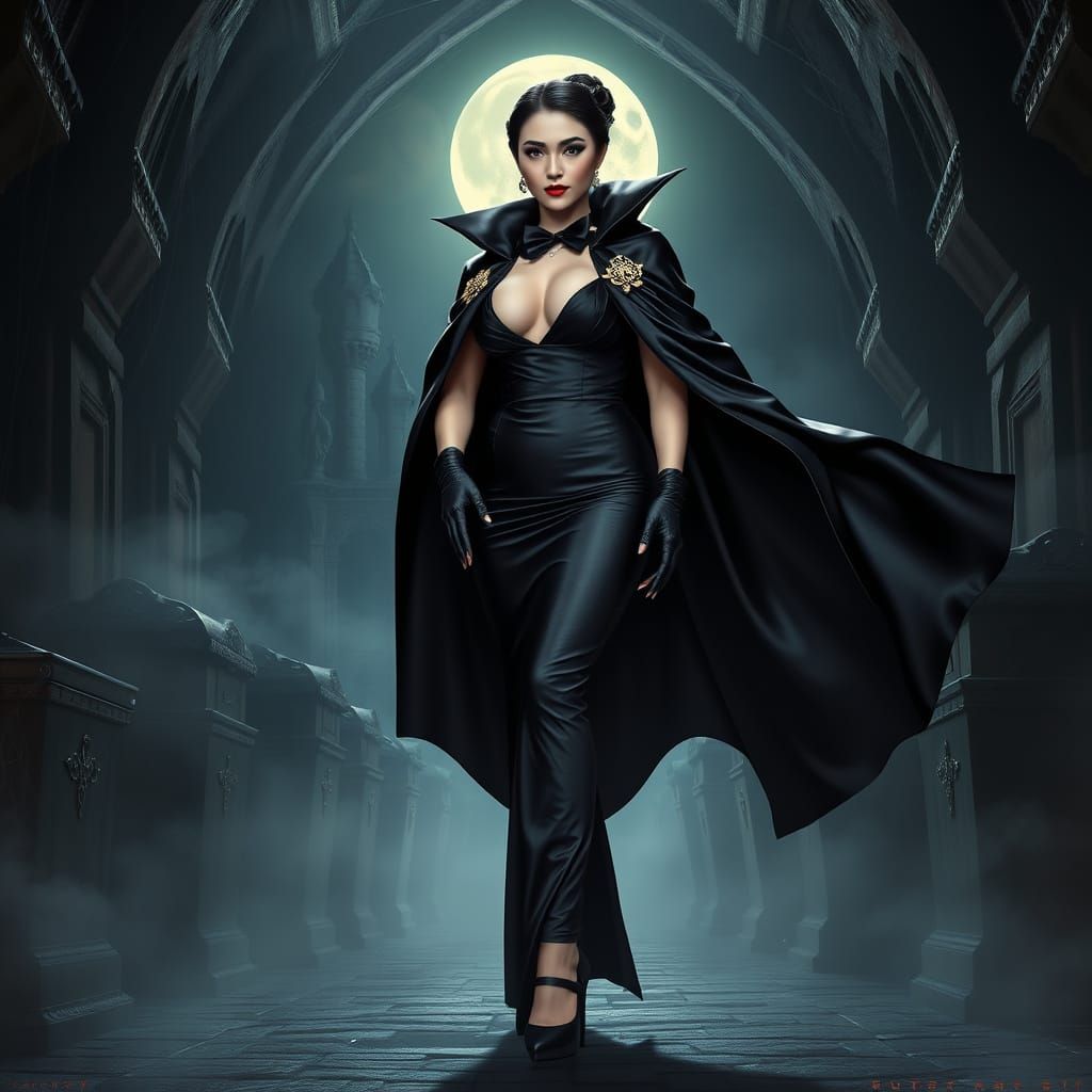 Elegant Vampire Countess in Black Tie Attire, Transylvanian ...