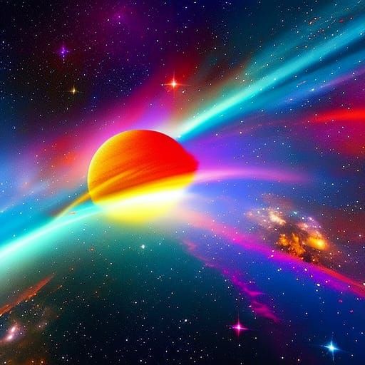 Colorful Galaxy with Shining Stars and Planets